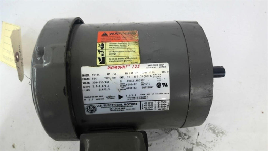 UniMount F048A 1/2HP AC Motor 1200 Rpm 6P 3PH 56C 208-230/460 V TE ENCL 60Hz