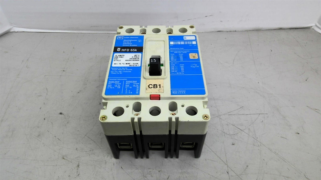 Cutler-Hammer HFD3015 Circuit Breaker 15 Amp 600 Vac