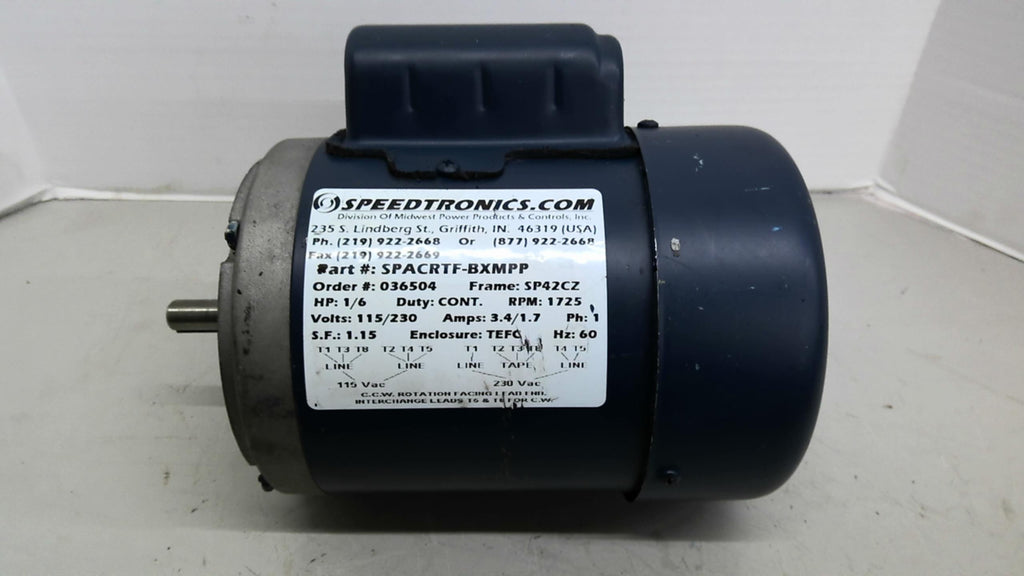 SpeedTronics SPACRTF-BXMPP 1/6hp AC Motor 1800rpm 4p Single Phase 42CZ 115/230 V