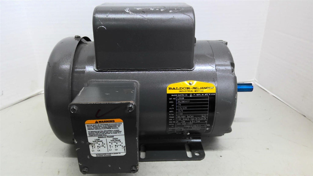 Baldor L3508 .75HP AC MOTOR 1200RPM 6P Single Phase 56/56H 115/230v 60hz