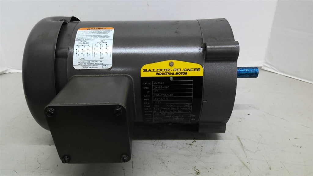 Baldor VM3542 .75hp AC Motor 1800rpm 4p 3ph 56C 208-230/460v TEFC 60hz 3/4 HP