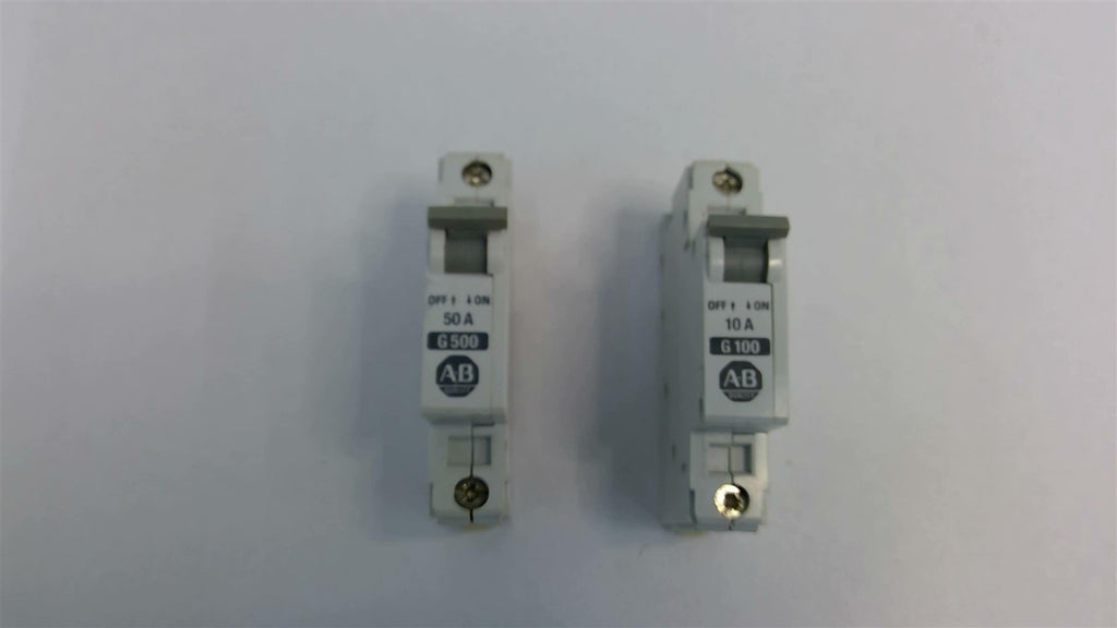 Allen Bradley 1492-CB1 G500 Circuit Breaker 50A W/1492-CB1 G100 10A