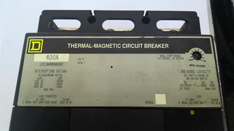 Square D 400A LCL364008002 Circuit Breaker