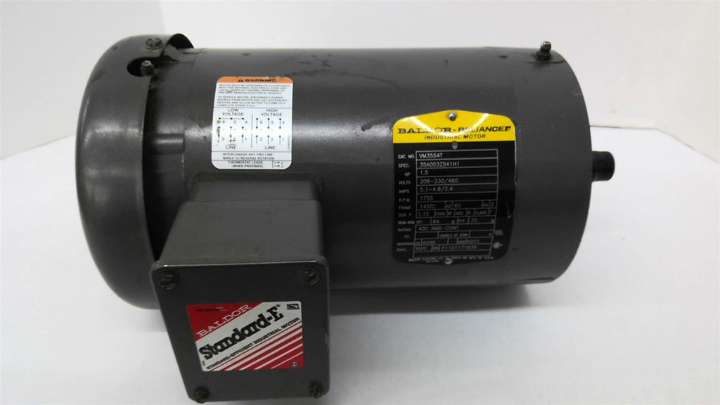 Baldor VM3554T 1.5hp AC Motor 1800rpm 4p 3ph 145TC 208-230/460v