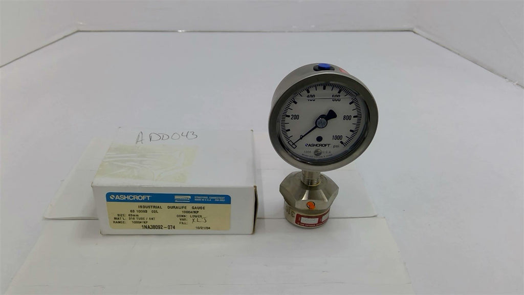 Ashcroft 1NA38092-074 Industrial Duralife Gauge 0-1000 PSI