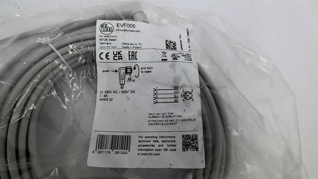 IFM EVF005 Cable Female Cordset 250VAC
