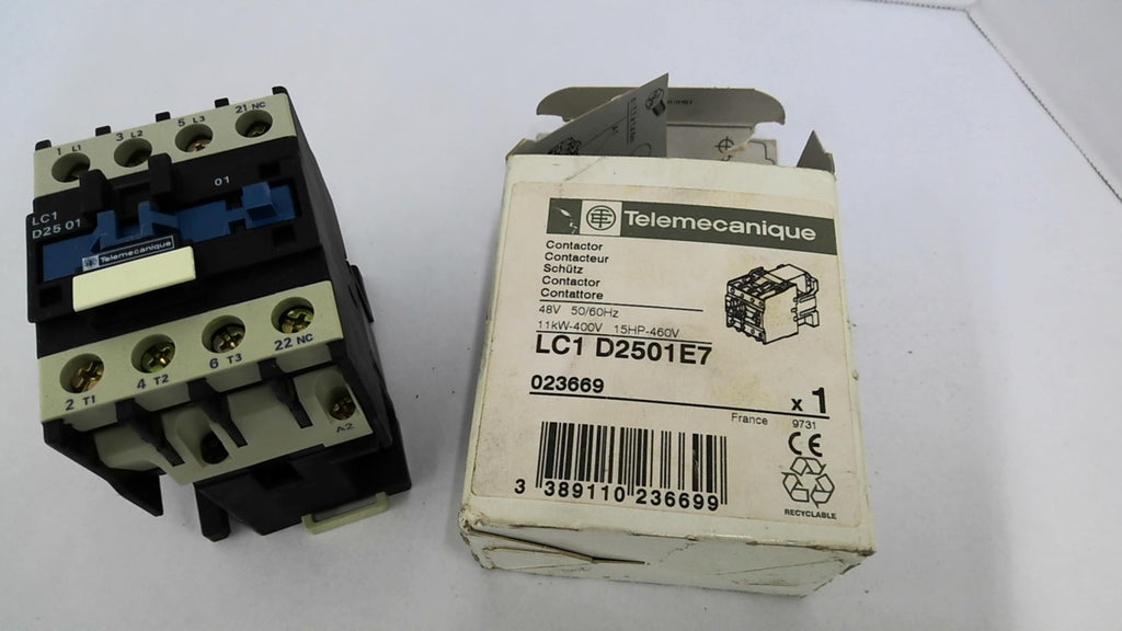Telemecanique LC1 D2501E7 Contactor 15HP 460 Volts 48V coil