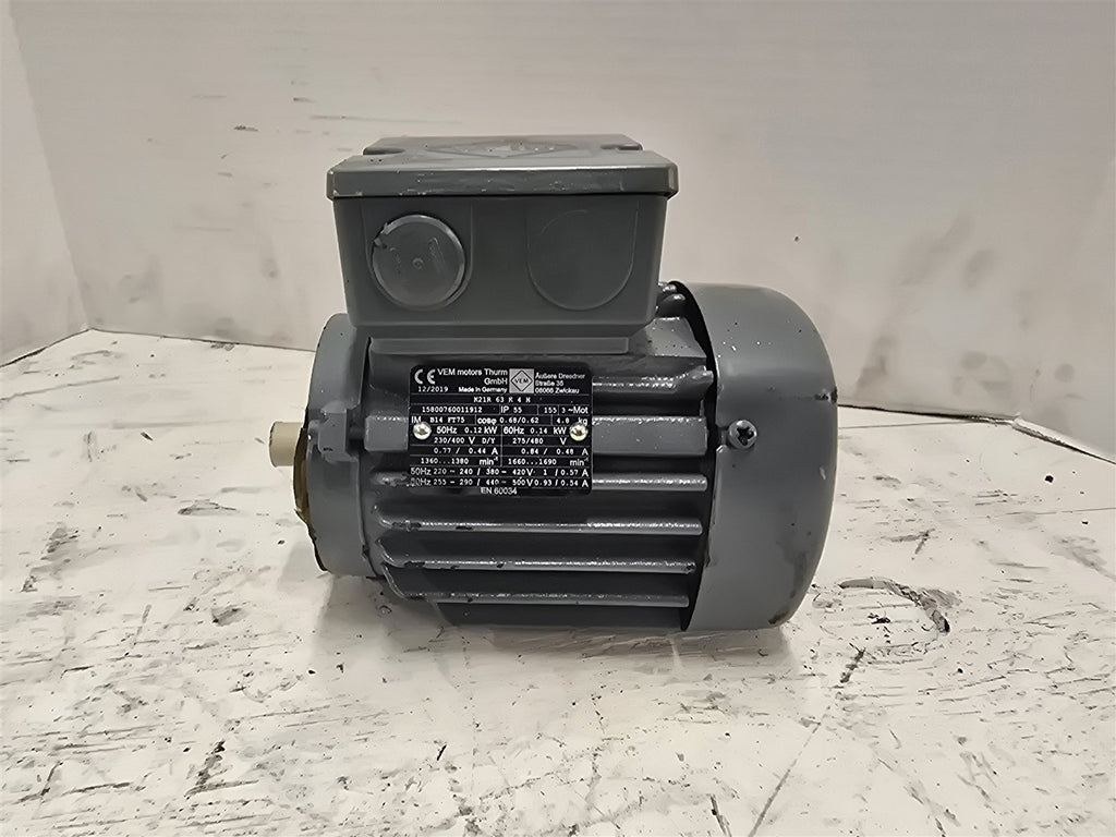 VEM K21R-63-K-4-H .14kW AC Motor 1800RPM 4P 3PH 63 440/500V TEFC