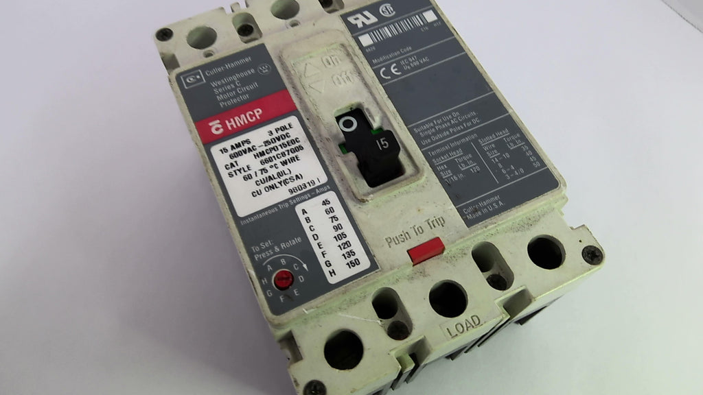 Cutler-Hammer Westinghouse HMCPO15EDC Circuit Protector 15Amp 3 Pole 600VAC