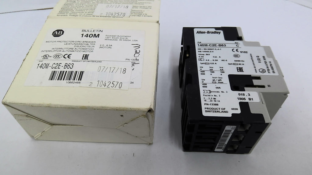 Allen Bradley 140M-C2E-B63 Circuit Breaker 460 v at 5 HP 4.0-6.3 Amps
