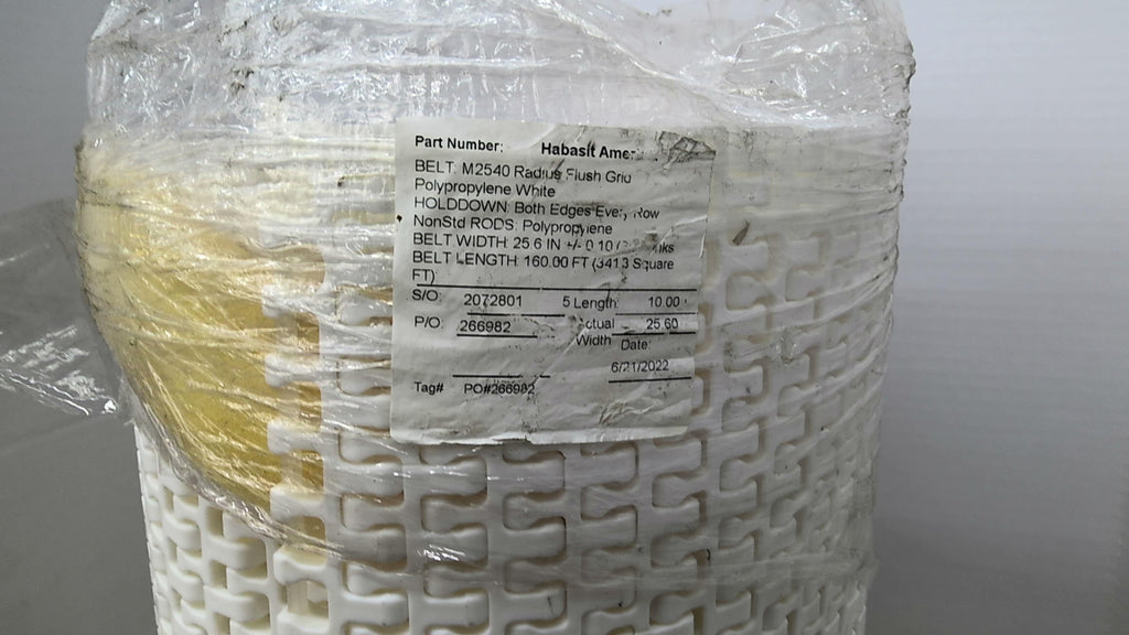 Habasit M2540 Radius Flush White Polypropylene Conveyor Belting 10' L X 25 1/2"W