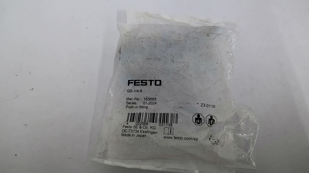 Festo QS-1/4-6 153003 Push In Fitting 10 Pcs. Per Pkg.
