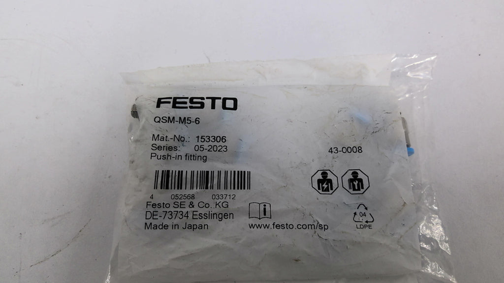 Festo QSM-M5-6 Push-in Fitting Lot Of 10 Per Pkg.