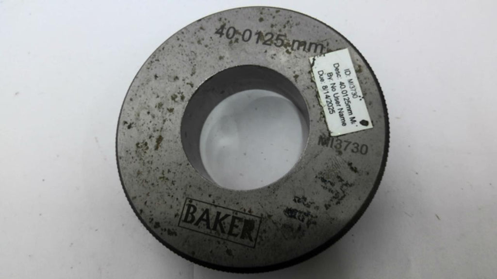 Baker MI3730 Master Setting Ring Gauge 40.0125mm Bore 1-1/2" Width 3-3/8"