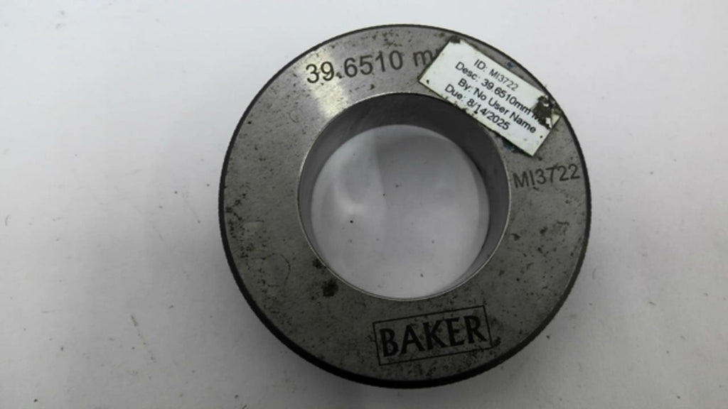Baker MI3722 Master Setting Ring 39.6510mm Master Setting Ring Gauge Bore 1-1/2"