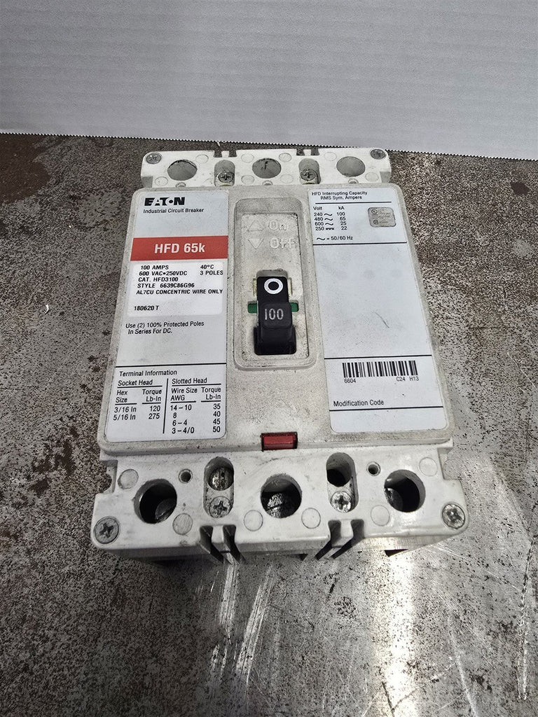 Eaton HFD3100 Circuit Breaker 100 Amp 600 Volts