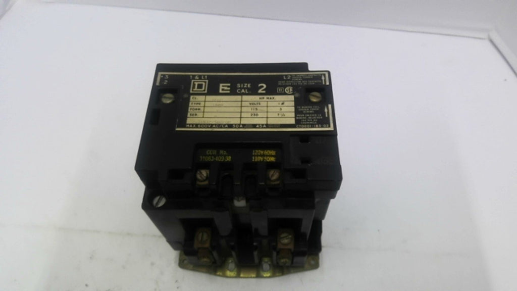 Square D 8502 SB01 Nema Size 2 Magnetic Contactor 2 Pole 600 V 50 AMP