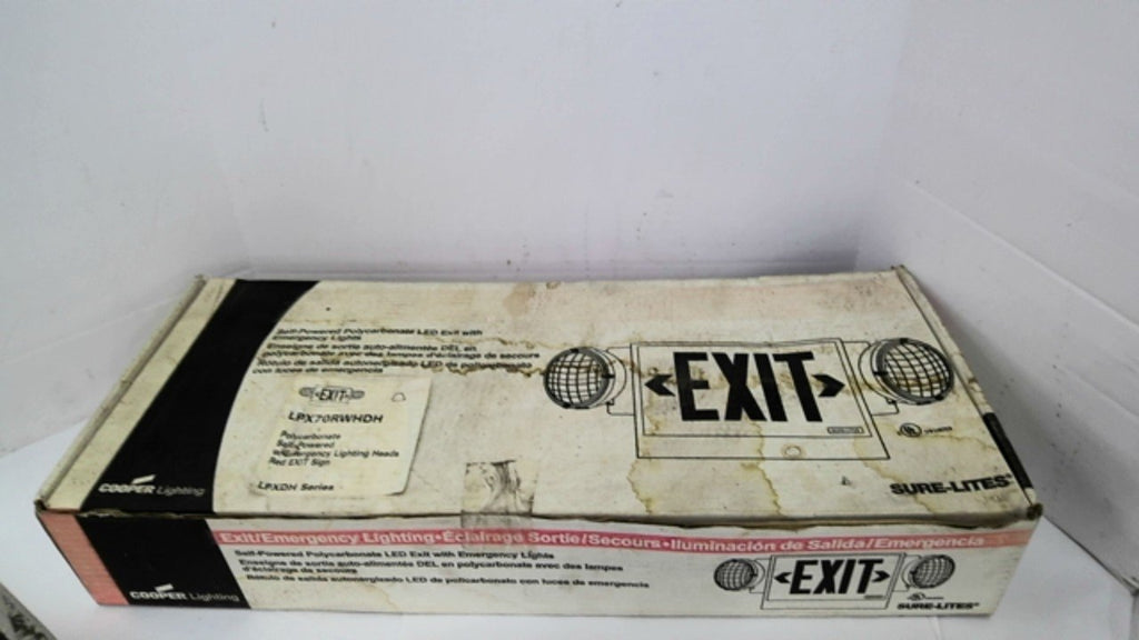 Cooper Lighting LPX70RWHDH W/Emergency Lighting Heads Red LED Exit Sign