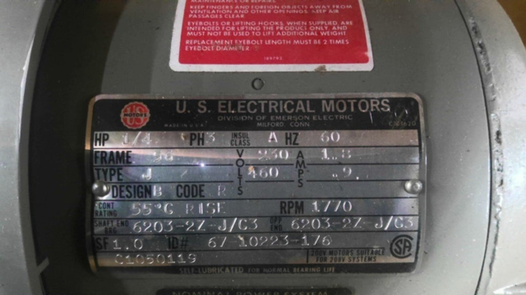 Us Motor C1050119 AC Motor 1/4HP 230/460 VAC 1800 RPM 4 Pole