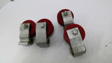 00010610 Red Roller Wheel With Mounting Brackets 1/2" Bore Lot Of 4