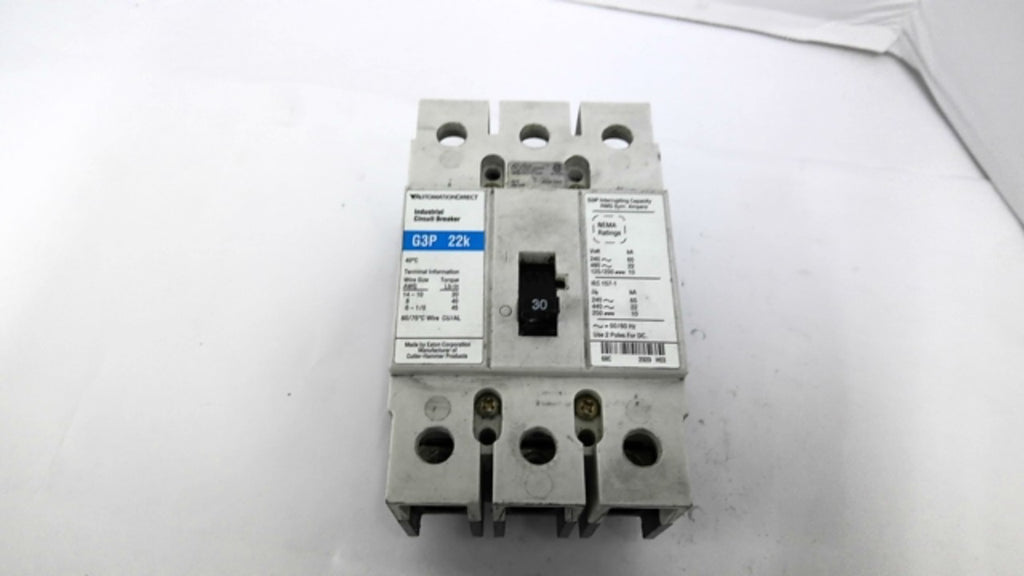 Eaton G3P-22k 30AMP 3-Pole Industrial Circuit Breaker 240/480V