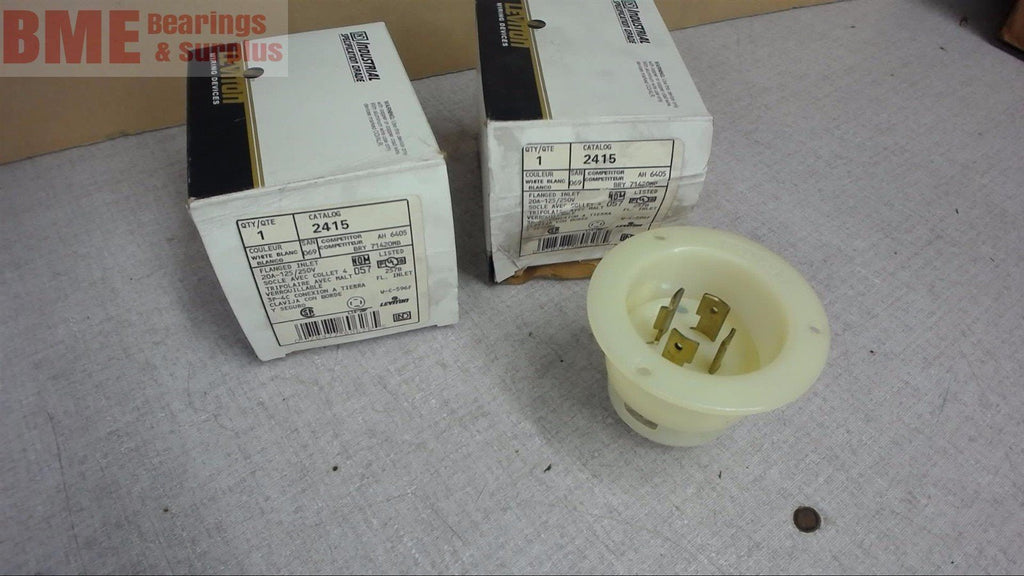 LOT OF 2 LEVITON 2415 FLANGED INLET 20 AMP, 125/250 VOLTS