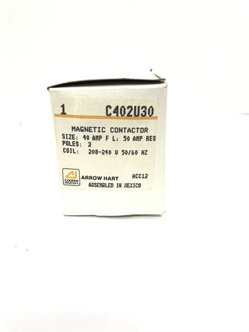 COOPER INDUSTRIES/ARROW HEAD-C402U30 MAGNETIC CONTACTOR 40 AMP 208-240V