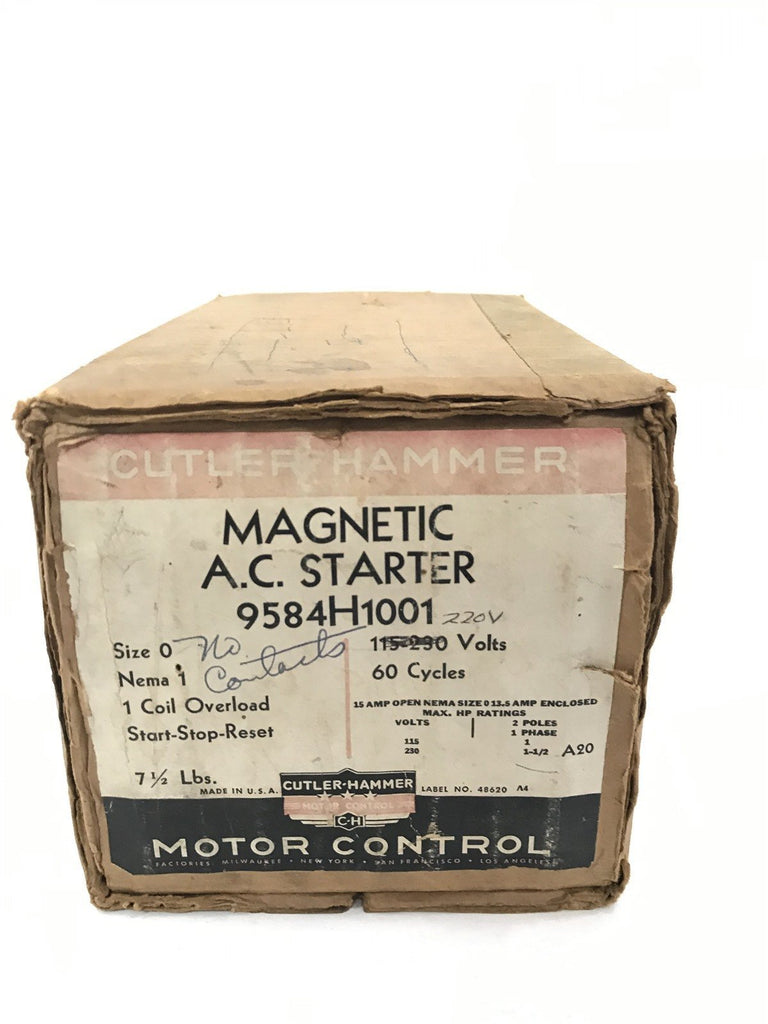 CUTLER-HAMMER MAGNETIC AC STARTER 958H1001 SIZE 0 NEMA 1 220V 60 CYCLES