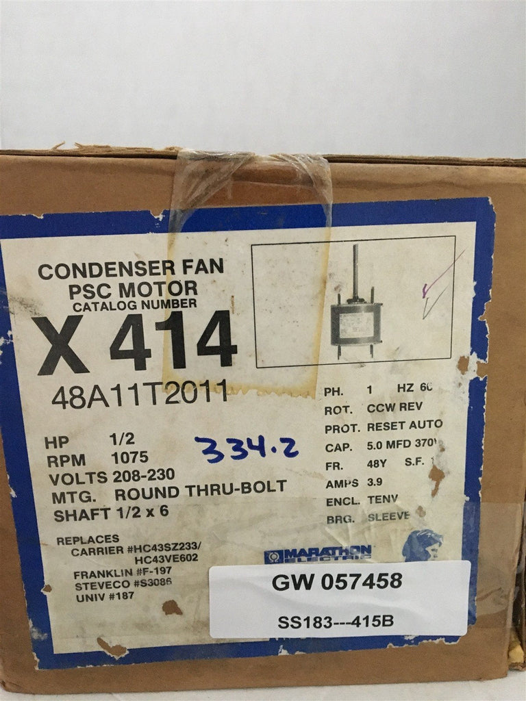 MARATHON X414/48AS11T2011 1/2HP 1075RPM 208-230V