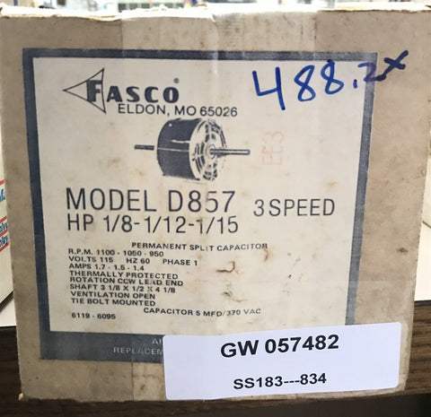 FASCO D857 HVAC SPLIT CAP MOTOR 1/8HP 115V 1100RPM 60HZ