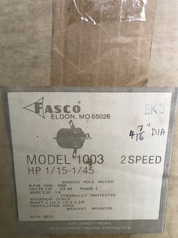 FASCO D1003 MOTOR 1/15-1/45HP 115V 1400-1050RPM TYPE U8 7108-5165