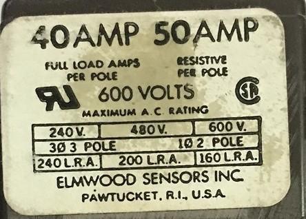 ELMWOOD ELEC 86/30 CONTACTOR 40 AMP 50AMP 600V 3POL 2POL 160-240 LRA