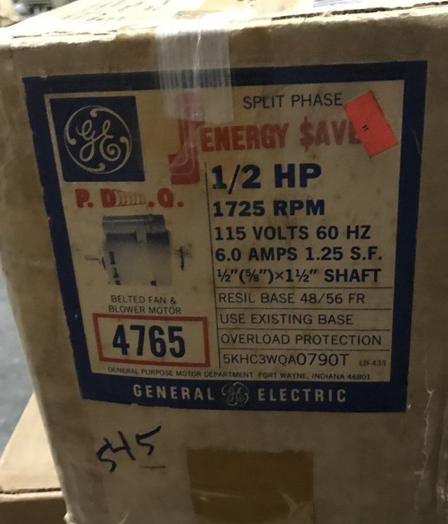GENERAL ELECTRIC 4765 SPLIT PHASE 1/2HP 1725RPM 115V 60HZ 6AMP 1.25 S.F