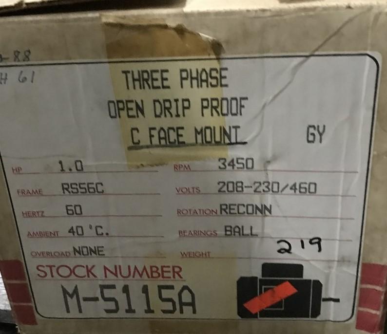 LELAND FARADAY M-5115A 3 PH 1HP 60HZ 3450RPM 208-230/460V