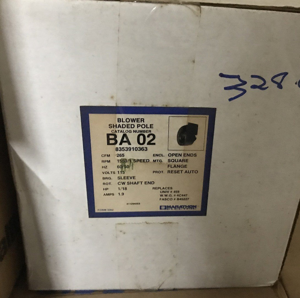 MARATHON BA 02 8353910363 BLOWER SHADED POLE MTR 265CFM 1550RPM 60/50HZ 115V