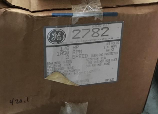 GENERAL ELECTRIC 2782 MOTOR 1/6HP 1050RPM 3SPD 115V 5.11A 60HZ