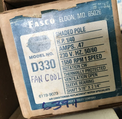 FASCO D330 SHADED POLE 1/40HP .47AMP 230V 50/60H 1550RPM 1SPD