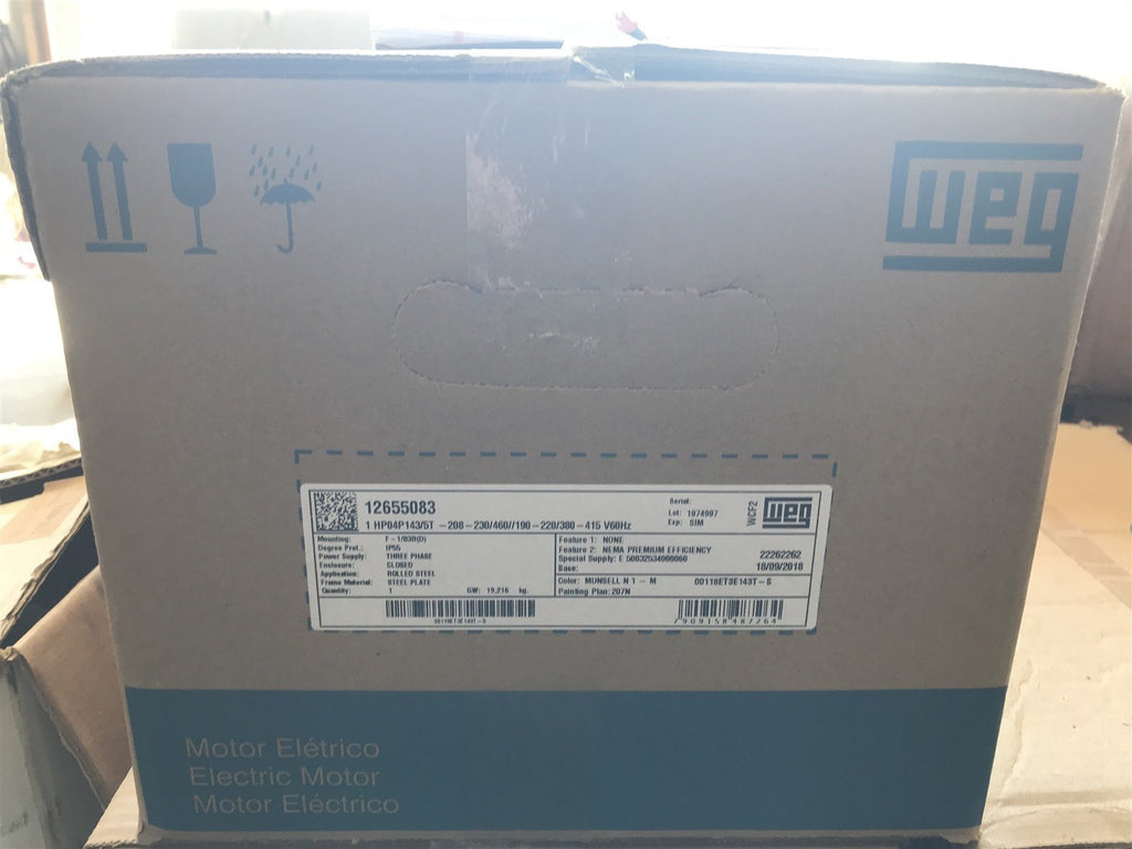 WEG 00118Et3E143T-S MOTOR 1HP 4P 208-230/460// 190-220/380-415V 60HZ