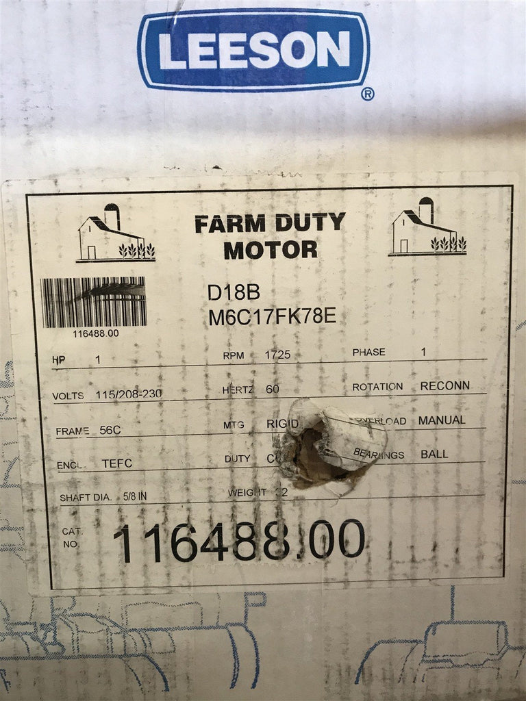 LEESON 116488.00 MOTOR 1HP 1725RPM 1PH 115/208-230V