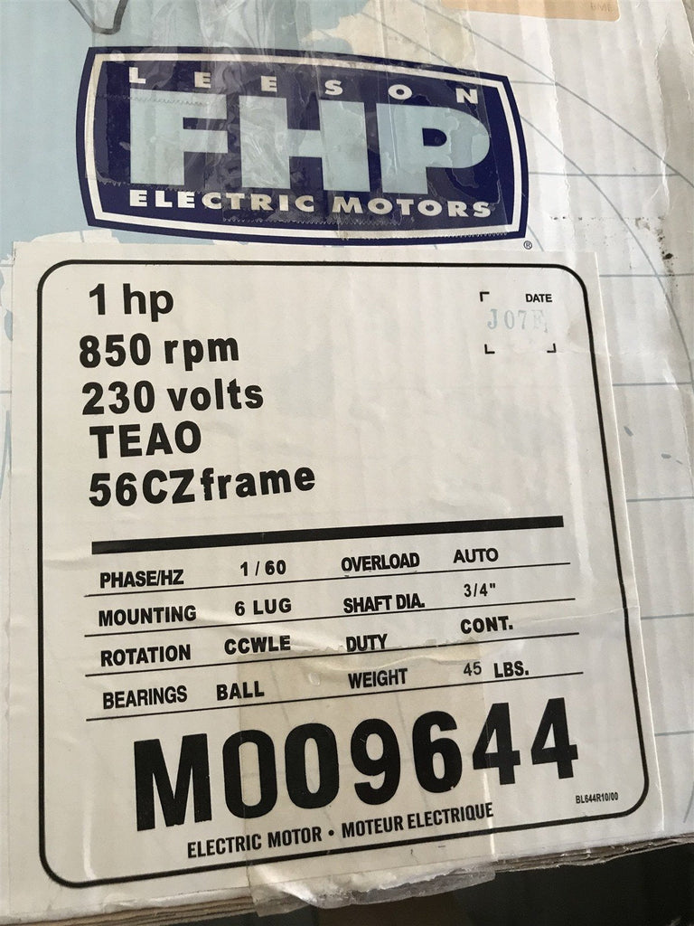 LEESON M009644 REPLACED BY A09644.00 1HP 850RPM 230V