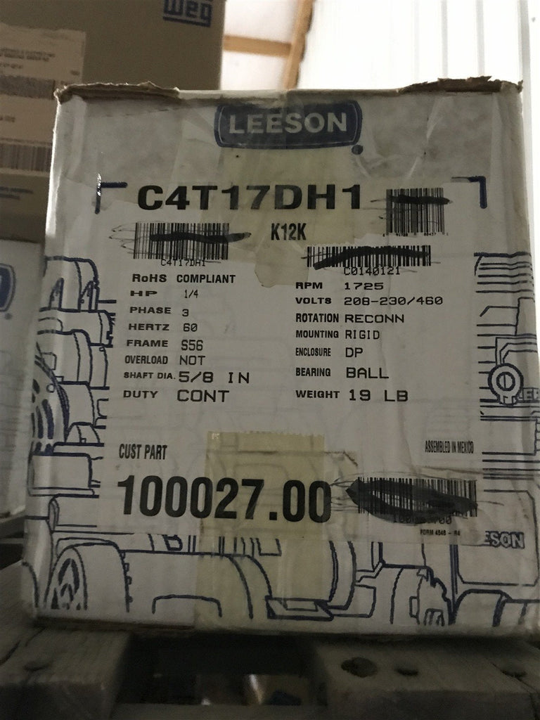 LEESON 100027.00 1/4HP 1725RPM 230/460V 3PH 60HZ REPLACED BY E100027.00