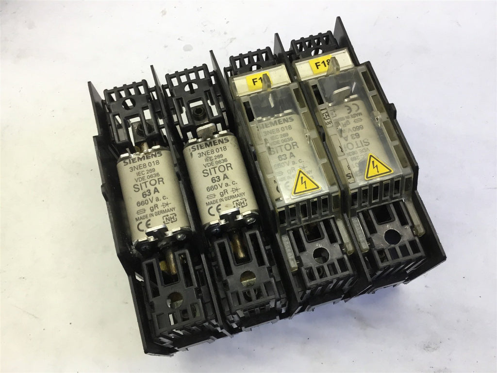 LOT OF 4--SIEMENS 3NE8018 63 AMP FUSES IN FUSE BLOCK