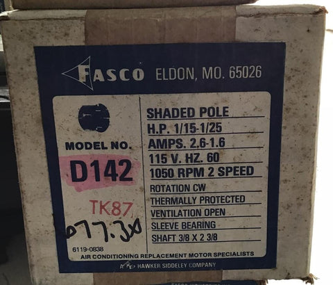 FASCO D142 MOTOR 1/15 1/25 HP 115V 1050 RPM