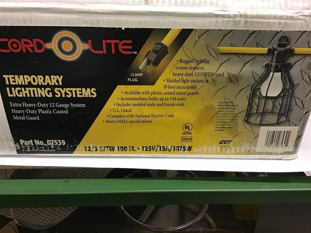 CORD LITE TEMPORARY LIGHTING SYSTEMS 07539 125 VOLT15A 1375W 100 FT