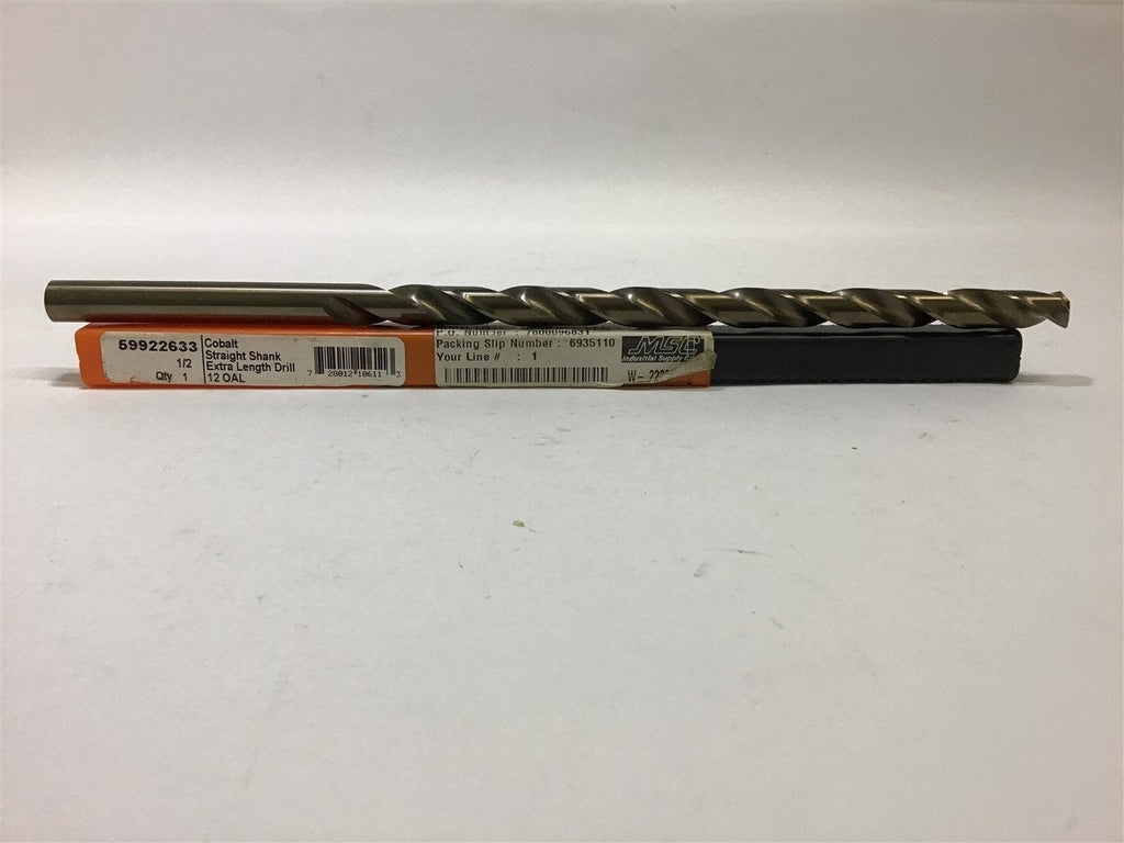MSC Industrial 59922633 Cobalt Straight Shank Extra Length Drill 1/2 12 OAL