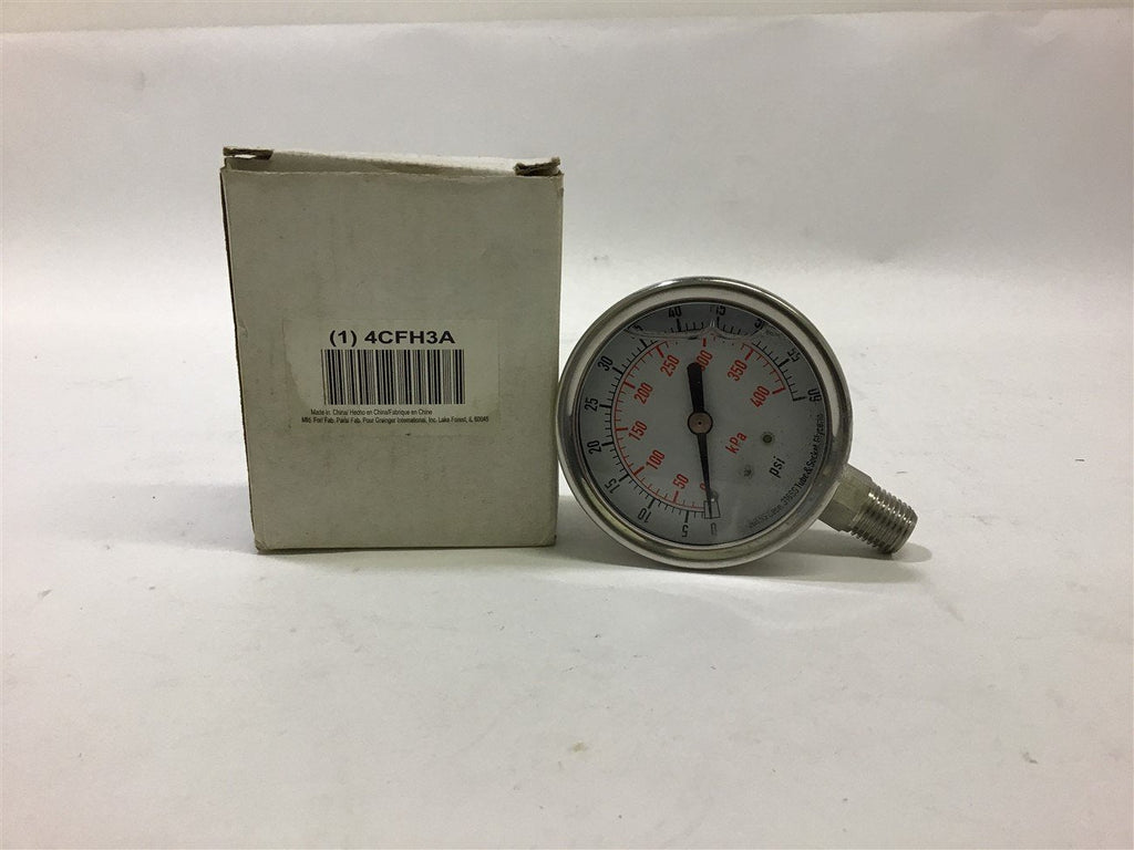 Grainger 4CFH3A Gauge 0-60 Psi 0-400 kPa Tube & Socket Glycerin