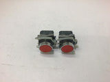Red Flush pushbutton Lot of 2 w/ ZBE-102 Contact Blocks