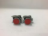 Red Flush pushbutton Lot of 2 w/ ZBE-102 Contact Blocks