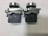 Red Flush pushbutton Lot of 2 w/ ZBE-102 Contact Blocks