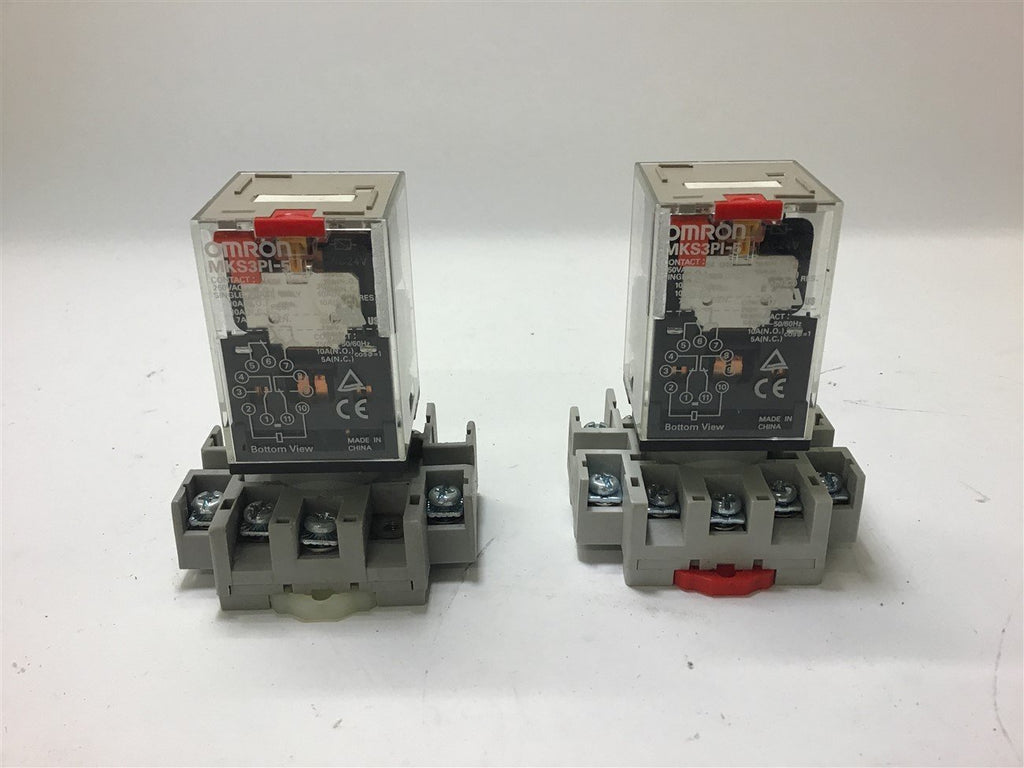 Omron MKS3PI-5 Relay 24 Volt Coil 250 Vac 10 A 11 Pin W/ Base Lot of 2